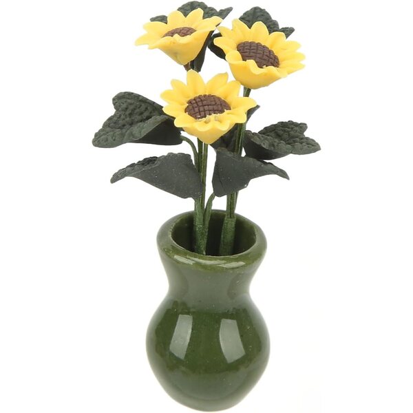 Miniatur-Sonnenblumenvase für Puppenhaus aus Ton und Keramik 1/12