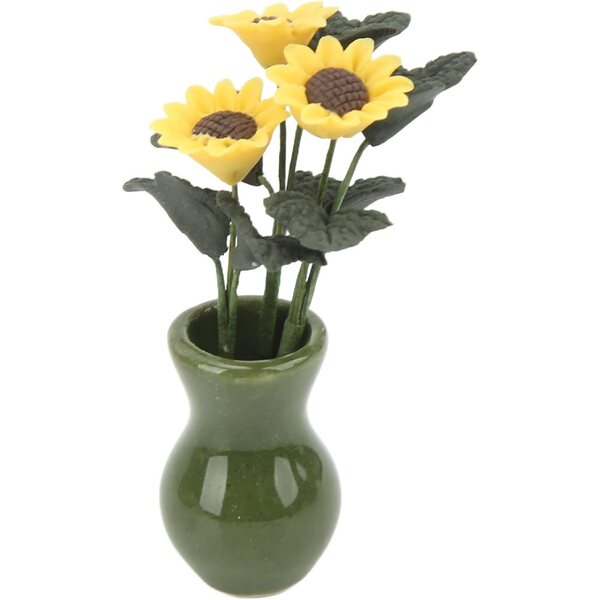 Miniatur-Sonnenblumenvase für Puppenhaus aus Ton und Keramik 1/12