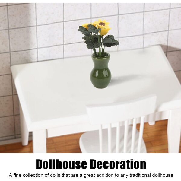 Miniatur-Sonnenblumenvase für Puppenhaus aus Ton und Keramik 1/12