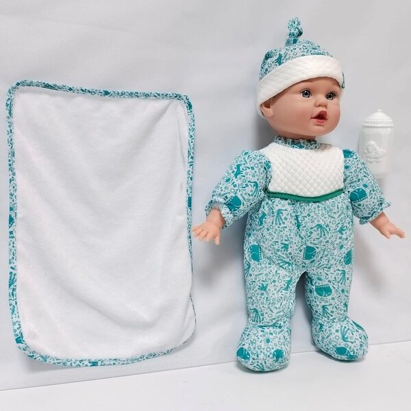 Goldberger Baby Talker: 15" interaktive Puppe mit Stimme und blaugrünem Outfit für Kinder ab 1 Jahr