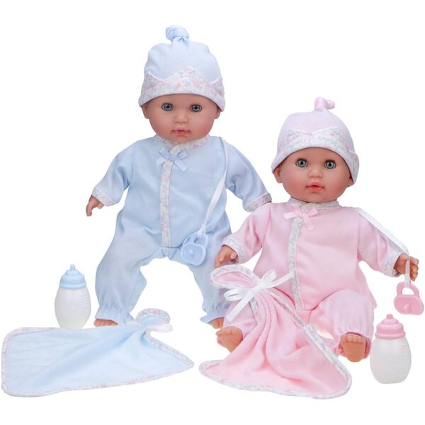 JC Toys 12.5” Nonis Twin Baby Dolls Set – Boy & Girl Soft-Body Dolls with Accessories | Realistic Twins Playset