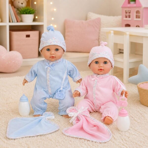 JC Toys 12.5” Nonis Twin Baby Dolls Set – Boy & Girl Soft-Body Dolls with Accessories | Realistic Twins Playset