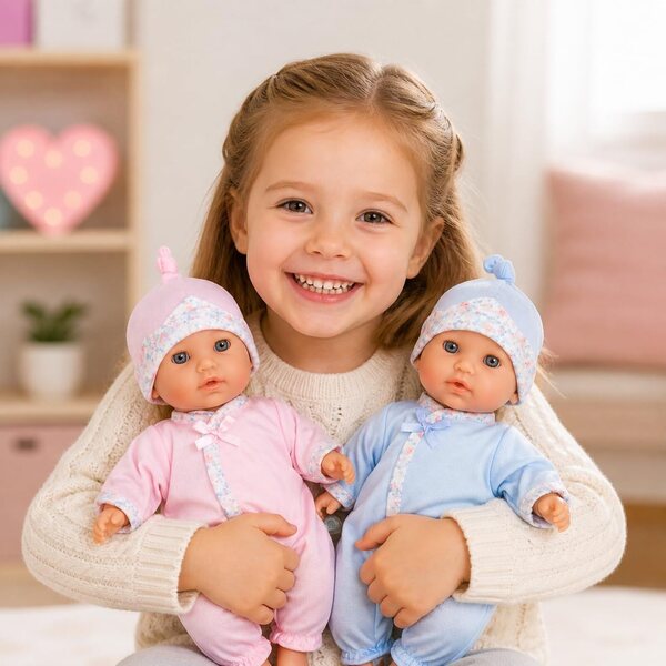 JC Toys 12.5” Nonis Twin Baby Dolls Set – Boy & Girl Soft-Body Dolls with Accessories | Realistic Twins Playset