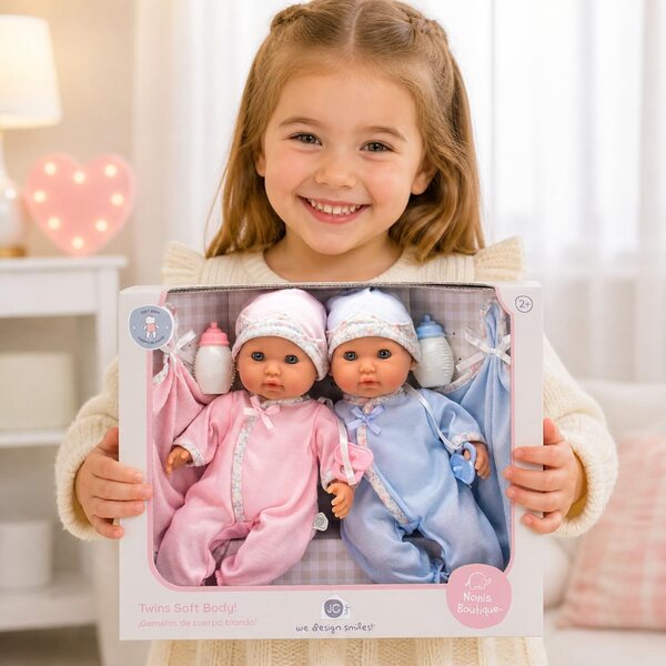 JC Toys 12.5” Nonis Twin Baby Dolls Set – Boy & Girl Soft-Body Dolls with Accessories | Realistic Twins Playset