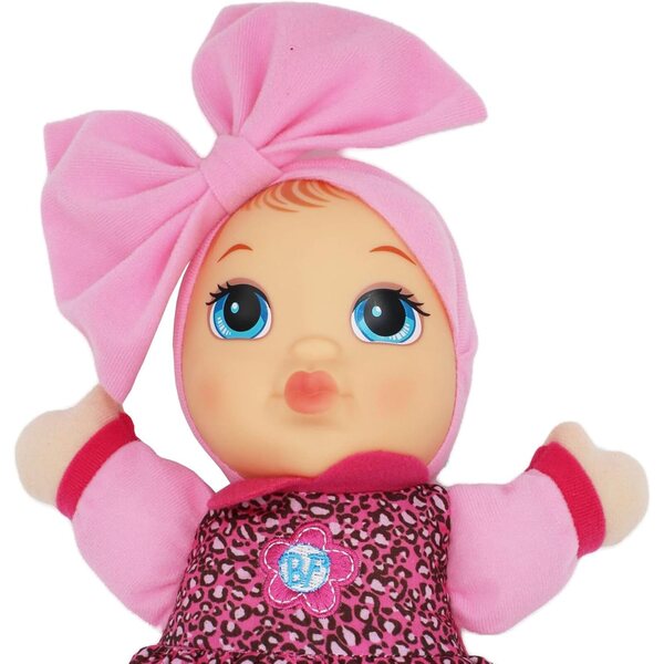 Weiche Baby Kisses-Puppe mit süßen Geräuschen und farbenfroher bedruckter Kleidung