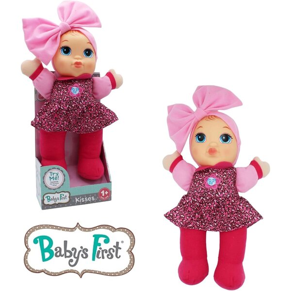 Weiche Baby Kisses-Puppe mit süßen Geräuschen und farbenfroher bedruckter Kleidung
