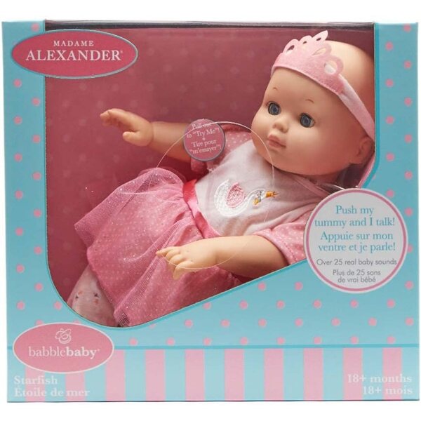 Babble Baby 14 Zoll Madame Alexander Puppe mit 25 Geräuschen und rosa Kleidung