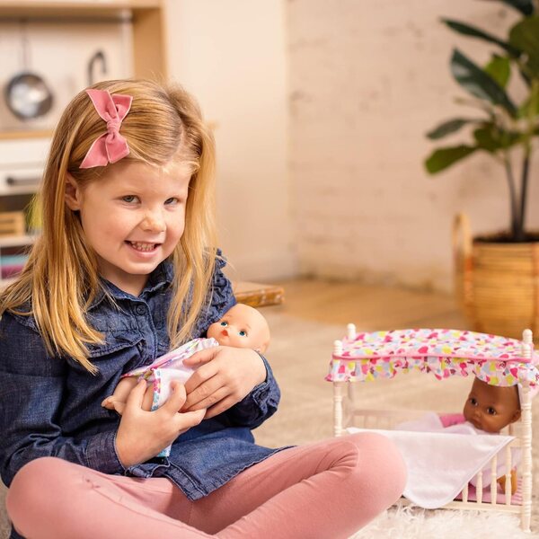 Kinderbett mit Baldachin und 9-Zoll-Kuschelpuppe für Kinder ab 3 Jahren