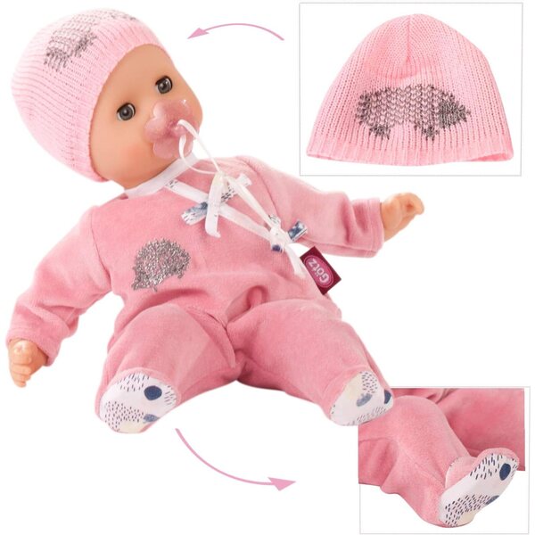 Götz Muffin Neugeborenenpuppe 33 cm mit weichem Körper, rosa Pyjama und Igelmütze