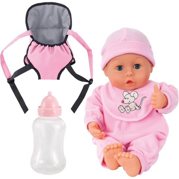 Bayer My First Baby Doll 33 cm im rosa Pyjama mit Geräuschen und interaktivem Zubehör