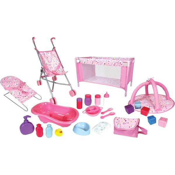 24-teiliges Babypuppen-Spielset mit Kinderwagen, Kinderbett und komplettem Zubehör
