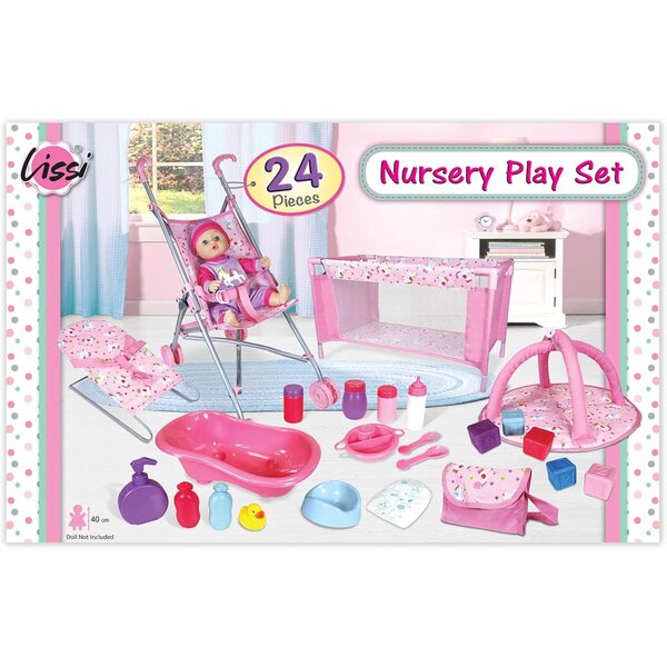 24-teiliges Babypuppen-Spielset mit Kinderwagen, Kinderbett und komplettem Zubehör