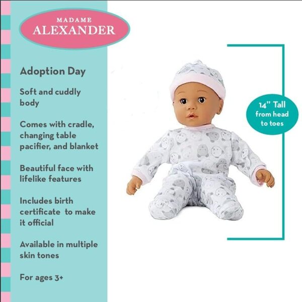 Madame Alexander 14" Adoption Day Baby Girl Puppe, helle Haut und braune Augen