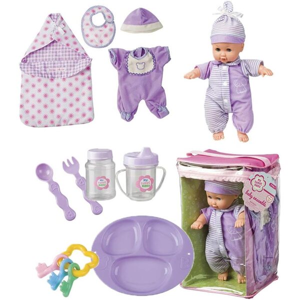 Toysmith Baby Ensemble Deluxe Juego de 12 piezas con muñeca suave de 11,5 pulgadas y accesorios