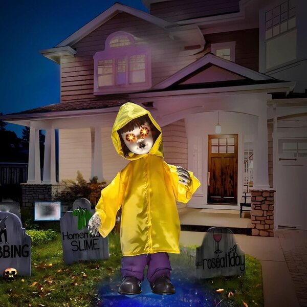 Fun Express Halloween-Puppe im mehrfarbigen Regenmantel, 84 cm, mit Geräuschen