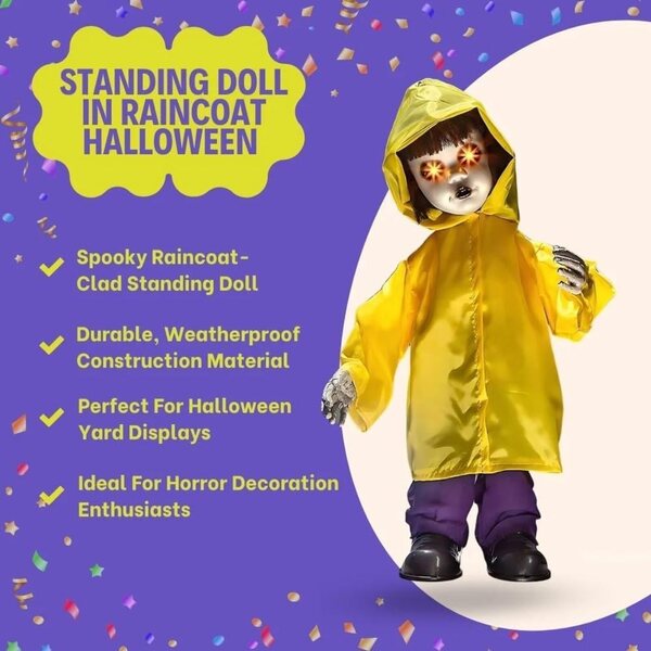 Fun Express Halloween-Puppe im mehrfarbigen Regenmantel, 84 cm, mit Geräuschen