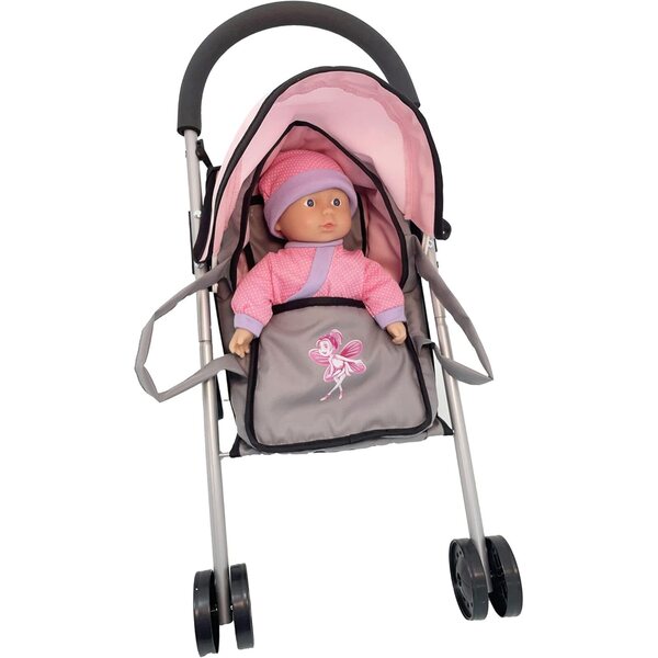 Dimian Poppen Buggy Set mat Soft Doll 29cm a Pink Stroller fir Kanner 3+