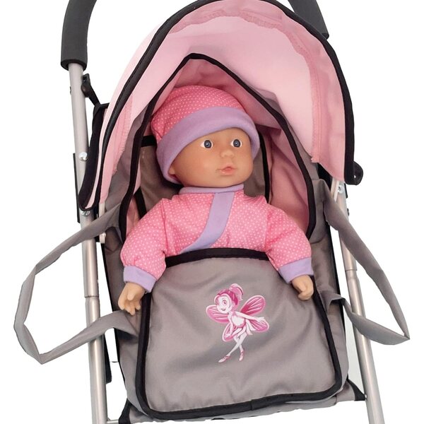 Súprava buggy pre bábiku Dimian s mäkkou bábikou 29 cm a ružovým kočíkom pre deti 3+