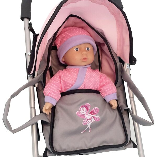 Súprava buggy pre bábiku Dimian s mäkkou bábikou 29 cm a ružovým kočíkom pre deti 3+