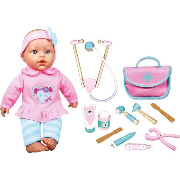 Lissi 14-Zoll-Babypuppen- und Arztset mit umweltfreundlichem Holzzubehör für Kinder