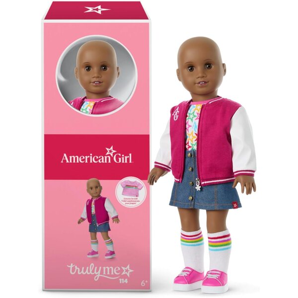 18-calowa lalka American Girl Truly Me z brązowymi oczami i kurtką Varsity