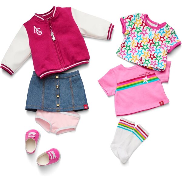 American Girl Truly Me 18-Zoll-Puppe mit braunen Augen und College-Jacke