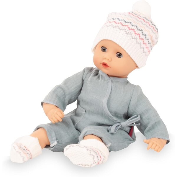 Götz Muffin Baby Zig Zag 13" weiche Stoffpuppe mit blauem Kleid und Accessoires