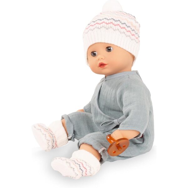 Götz Muffin Baby Zig Zag 13" weiche Stoffpuppe mit blauem Kleid und Accessoires