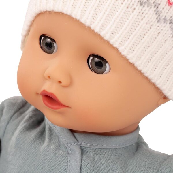 Götz Muffin Baby Zig Zag 13" weiche Stoffpuppe mit blauem Kleid und Accessoires