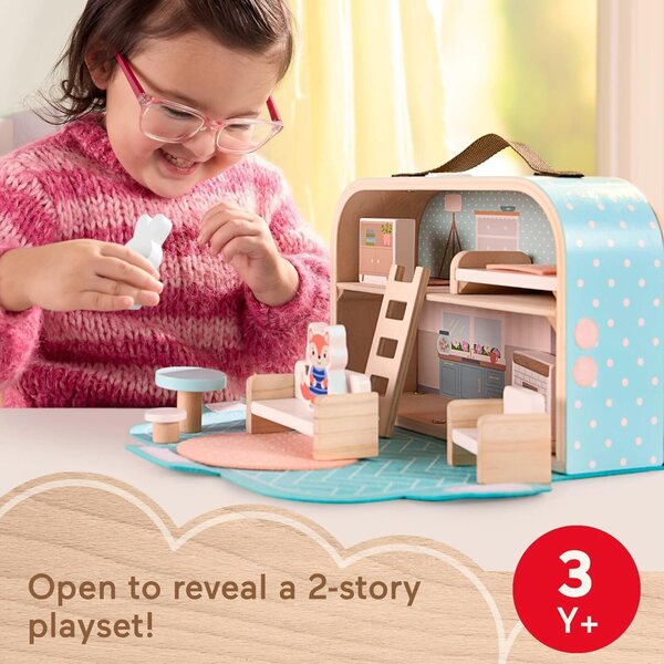 Fisher-Price Maisonnette portative en bois avec 15 pièces pour jeux d'imagination à partir de 3 ans