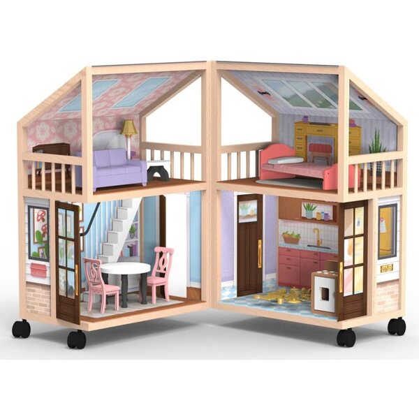 KidKraft Puppenhaus aus Holz mit Rädern und 29 Zubehörteilen, interaktives Spiel