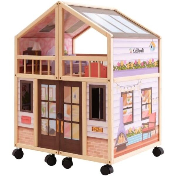 KidKraft Puppenhaus aus Holz mit Rädern und 29 Zubehörteilen, interaktives Spiel