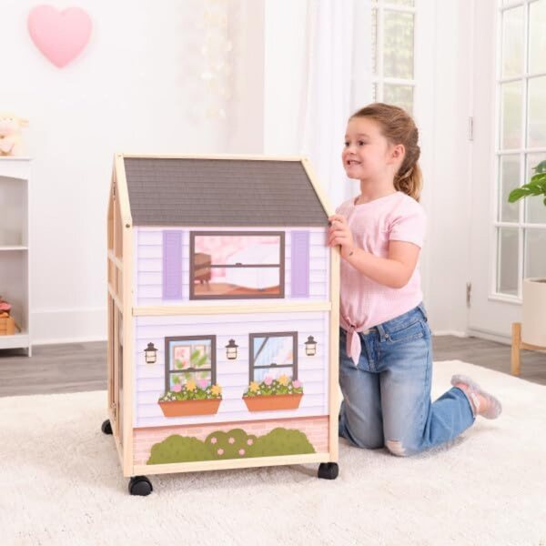 KidKraft Puppenhaus aus Holz mit Rädern und 29 Zubehörteilen, interaktives Spiel