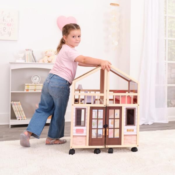 KidKraft Puppenhaus aus Holz mit Rädern und 29 Zubehörteilen, interaktives Spiel