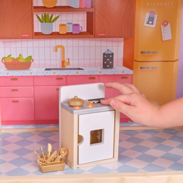 KidKraft Puppenhaus aus Holz mit Rädern und 29 Zubehörteilen, interaktives Spiel