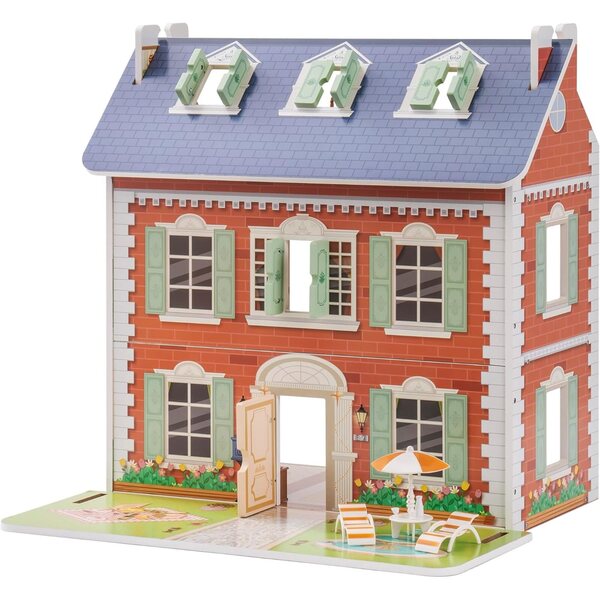 ROBUD 3-stöckiges Puppenhaus aus Holz mit Möbeln, kreatives Spiel für Kinder