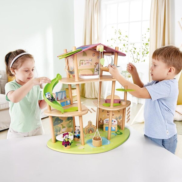 Bambus-Puppenhaus mit Hape-Panda – Lernspiel für Kinder ab 3 Jahren