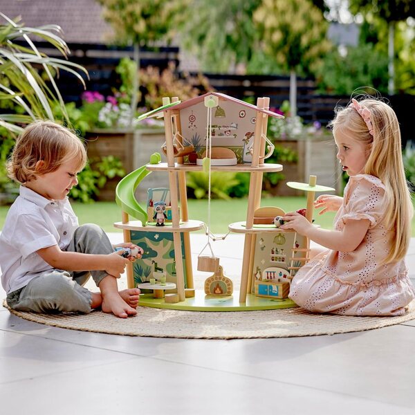 Bambus-Puppenhaus mit Hape-Panda – Lernspiel für Kinder ab 3 Jahren