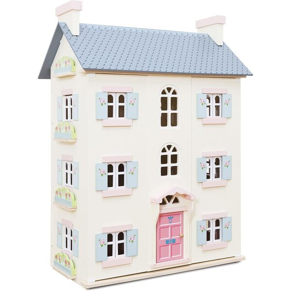 Le Toy Van 4-piętrowy drewniany domek dla lalek z kwiatowym wzorem dla dzieci w wieku 3+