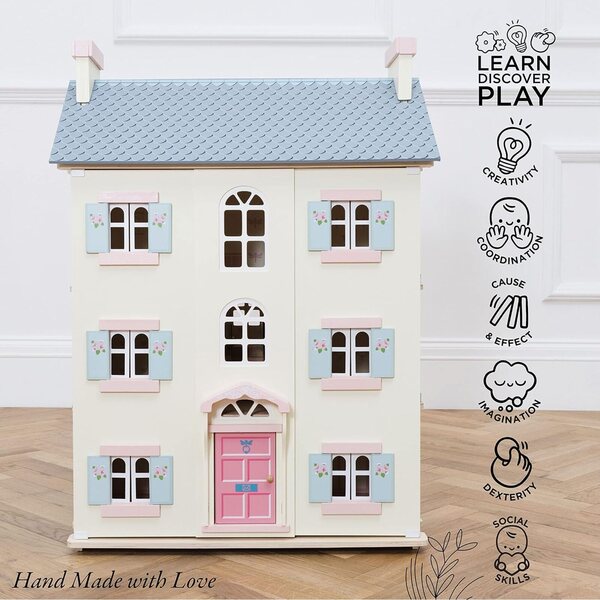 Le Toy Van 4-stöckiges Puppenhaus aus Holz mit Blumenmuster für Kinder ab 3 Jahren