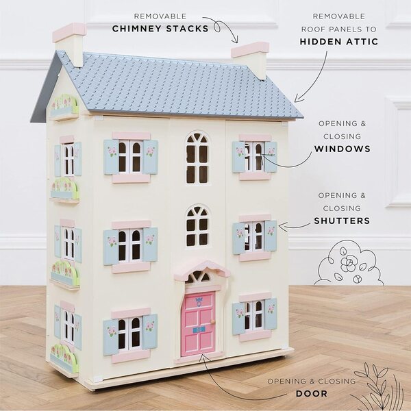 Le Toy Van 4-stöckiges Puppenhaus aus Holz mit Blumenmuster für Kinder ab 3 Jahren