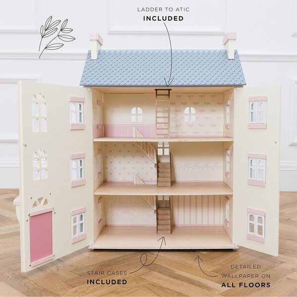 Le Toy Van 4-stöckiges Puppenhaus aus Holz mit Blumenmuster für Kinder ab 3 Jahren