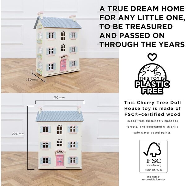 Le Toy Van 4-stöckiges Puppenhaus aus Holz mit Blumenmuster für Kinder ab 3 Jahren