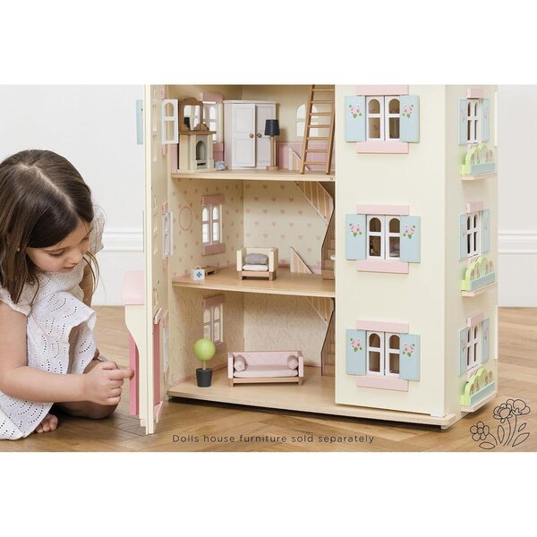 Le Toy Van 4-stöckiges Puppenhaus aus Holz mit Blumenmuster für Kinder ab 3 Jahren