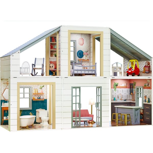 Little Tikes Puppenhaus aus Massivholz mit 14 Zubehörteilen und modularem Design