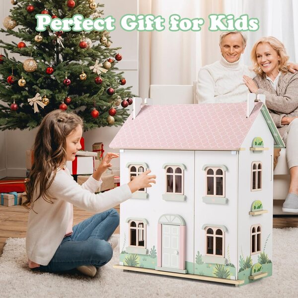 Costzon 3-stöckiges Holzhaus mit 19 Möbeln und Spielen, ideal für Kinder ab 3 Jahren