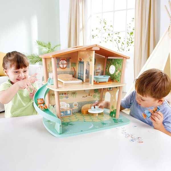 Hape Tigers Jungle House Puppenhaus aus umweltfreundlichem Holz für Kinder ab 3 Jahren