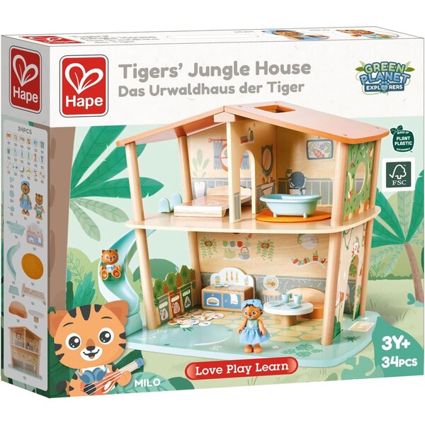 Hape Tigers Jungle House Puppenhaus aus umweltfreundlichem Holz für Kinder ab 3 Jahren