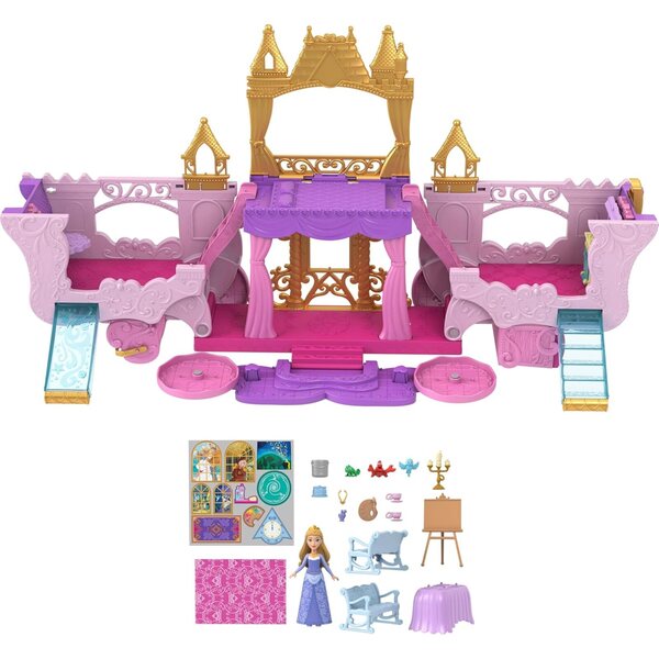 Mattel Disney Princess Kutsche, umwandelbar in ein Schloss mit Aurora und Zubehör