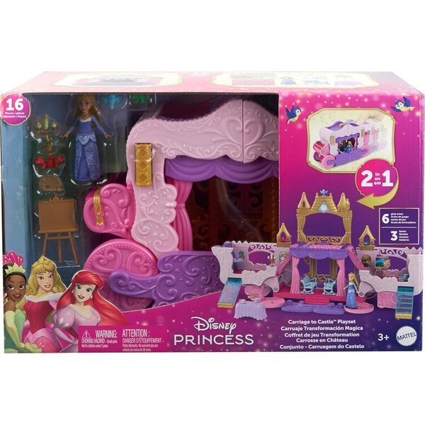 Mattel Disney Princess Kutsche, umwandelbar in ein Schloss mit Aurora und Zubehör